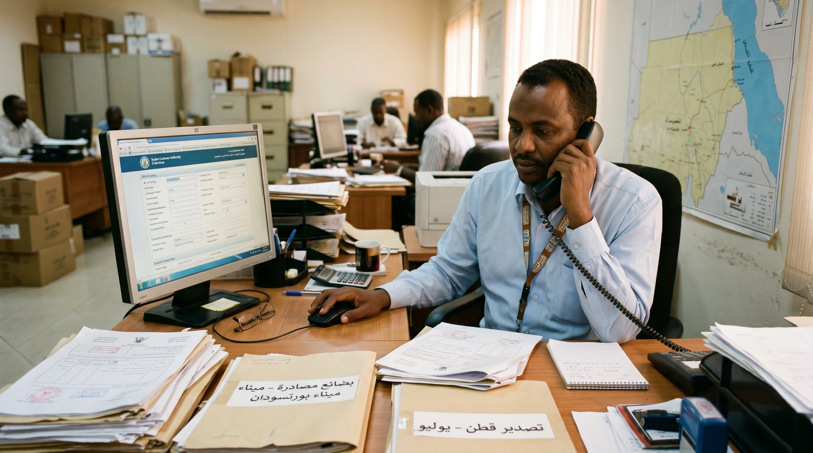 ACD Sudan team processing advance cargo declaration certificates for international clients