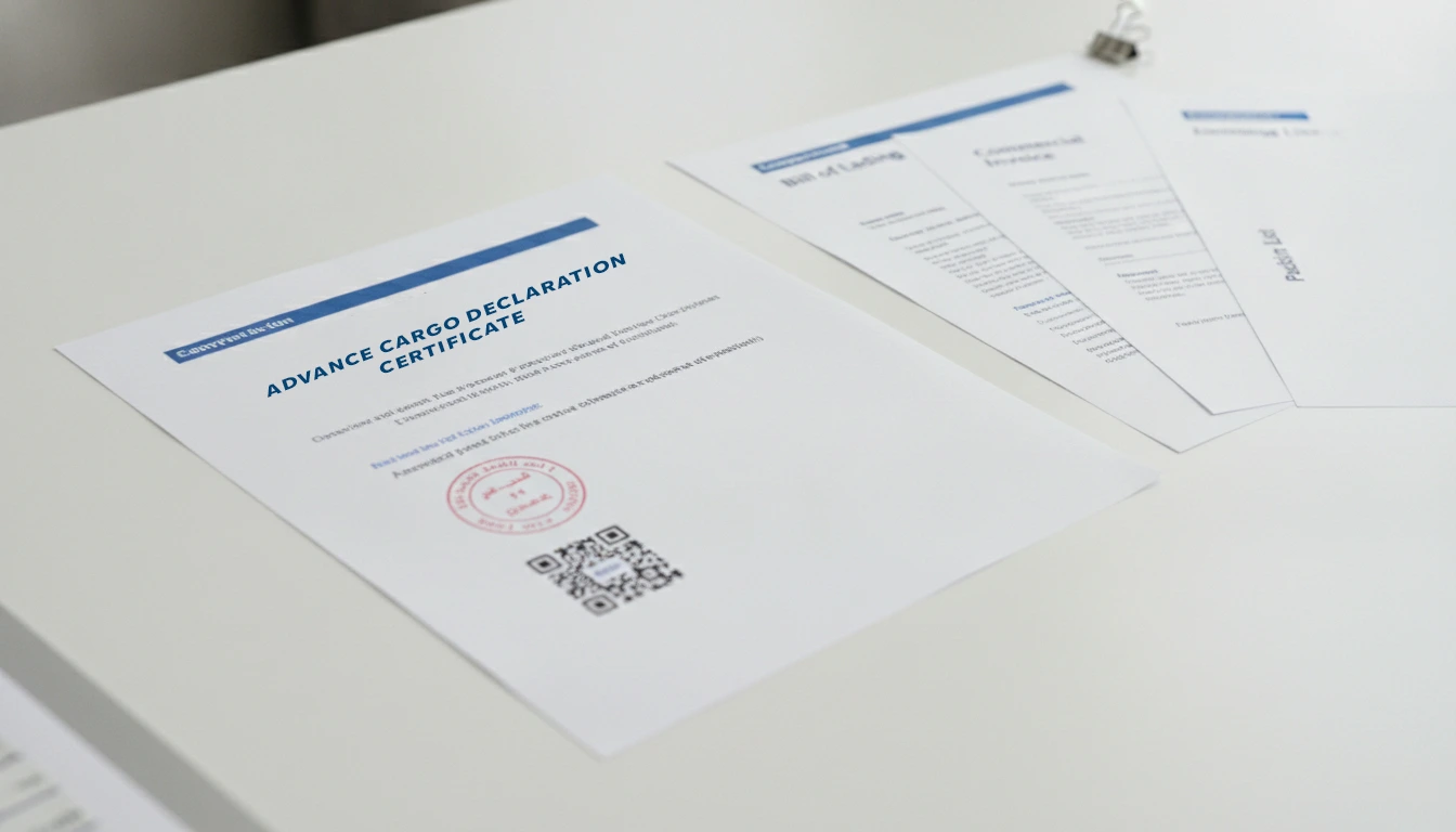 ACD Sudan certificate document showing Advance Cargo Declaration paperwork required for Port Sudan customs clearance